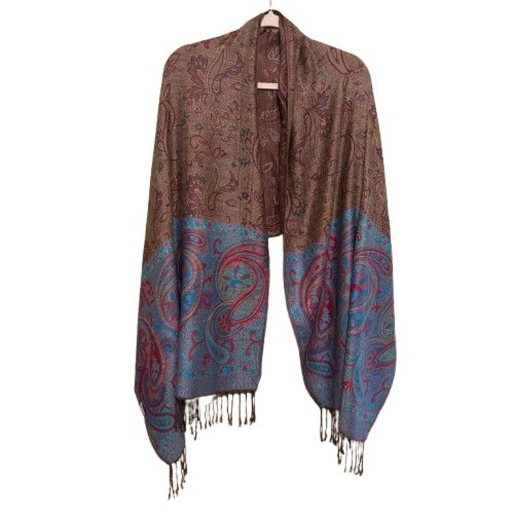 100% Cashmere Jerusalem Scarf Wrap Shawl Boho Floral Paisley Fringe 74”x 26"